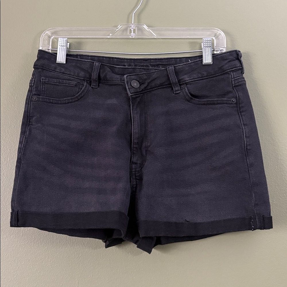 American Eagle Highest Rise Crossover Mom Shorts Black Grey Sz 10 - Picture 2 of 6